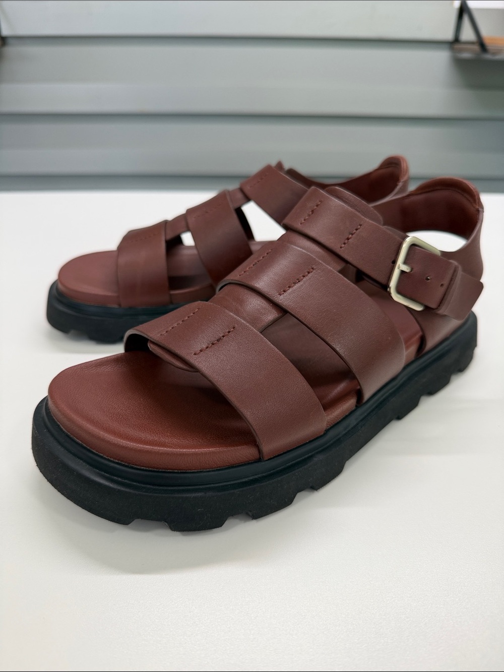 UGG Women’s Brown Strapped Leather Sandals with Lug Sole